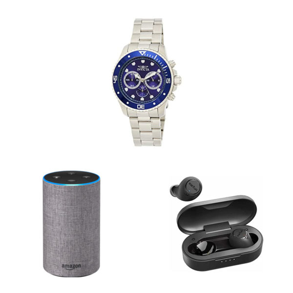 Invicta Pro Diver Mens Quartz 45MM Stainless Steel Case Blue Dial – Model #21788, Amazon Echo – 2nd Generation, and Ear Fun Free True Wireless Earbuds